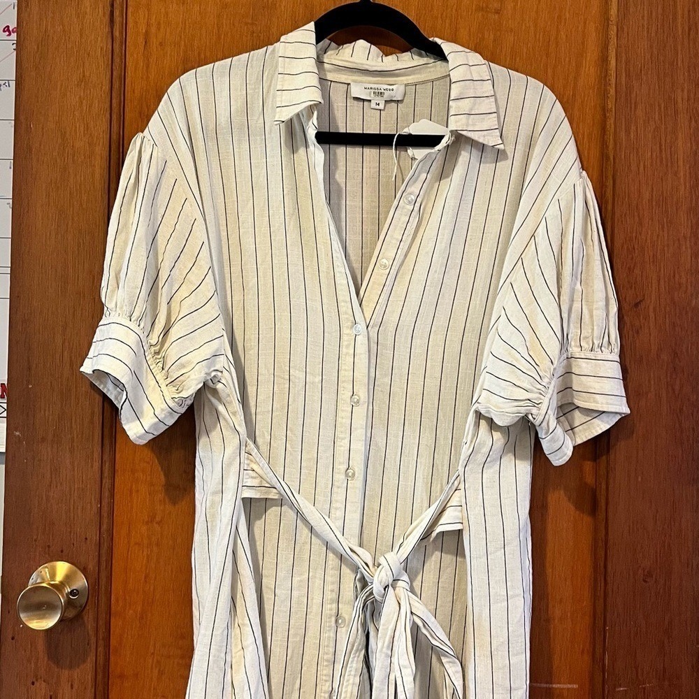 Marissa‎ Webb Collective Tie Waist Linen Midi Dress women size 14 EUC RtR - Picture 7 of 16